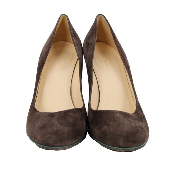 Kate Spade Sz 9 B Brown Green Trim Slip On Suede Upper Leather Inner 3" Heels - Picture 2 of 16